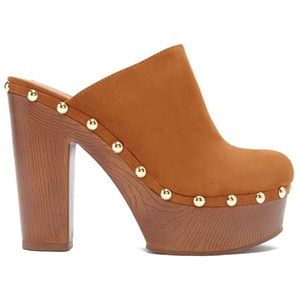 Orange Studded Suede Clogs